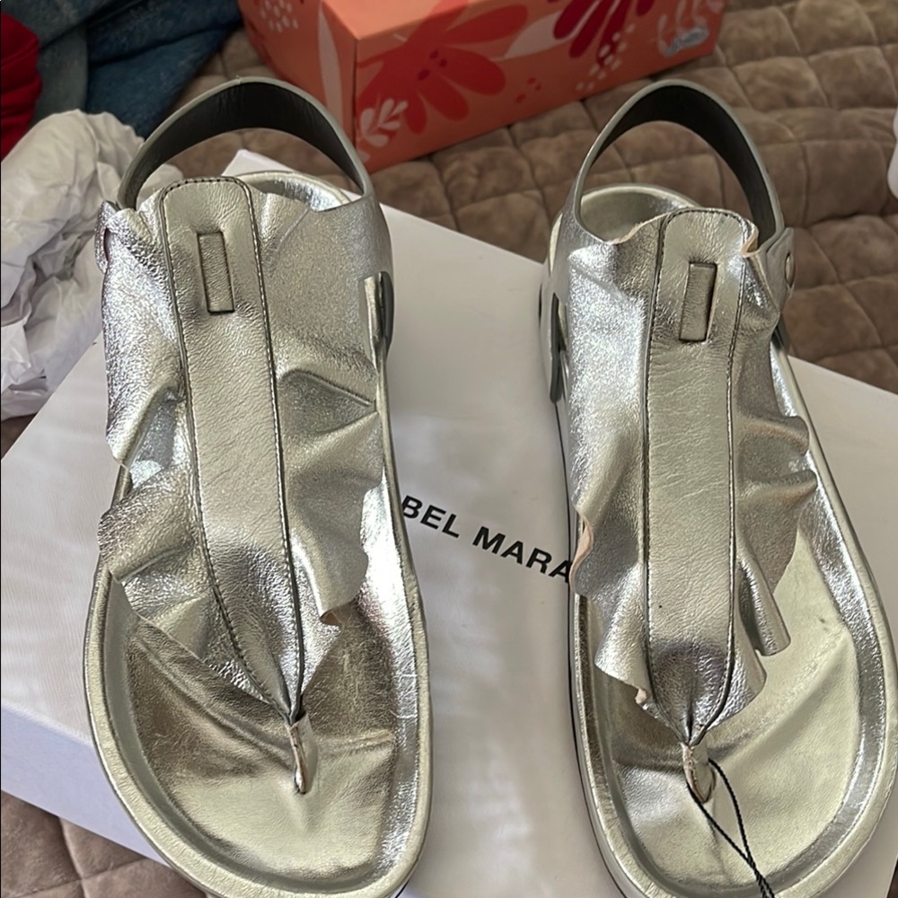 Isabel Marant Silver T-Strap Sandals